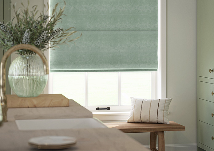 Florence Faux Suede, Light Jade - Motorised Roman Blind - Image 5